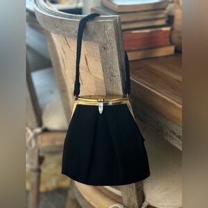 Vintage 1940s Wool Handbag Purse. Black w/Gold Tone Hardware WW II Era | Unique